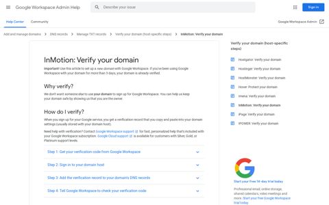 InMotion: Verify your domain - Google Workspace Admin Help