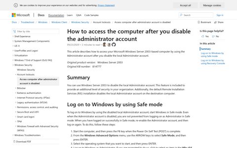 Access computer after administrator account is disabled ...