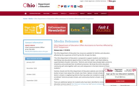 Ohio Department of Education Offers Assistance to Families ...