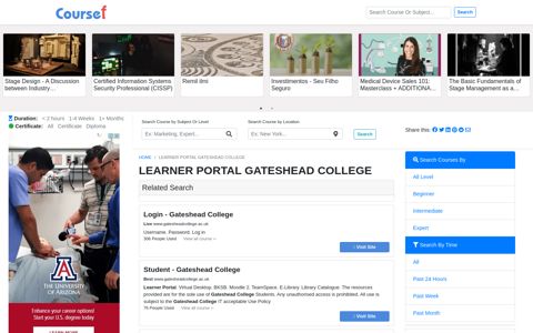 Learner Portal Gateshead College - 10/2020 - Coursef.com