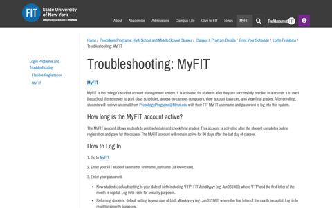 Troubleshooting: MyFIT | Fashion Institute of Technology