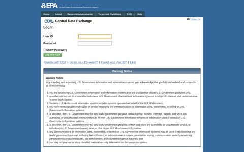 Log In | Central Data Exchange | US EPA