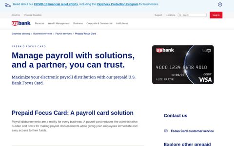 Prepaid Payroll Cards | Prepaid Focus Card | U.S Bank