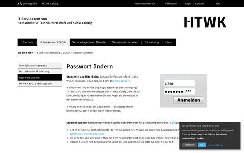 HTWK Leipzig ITSZ - IT-Servicezentrum Passwort ändern