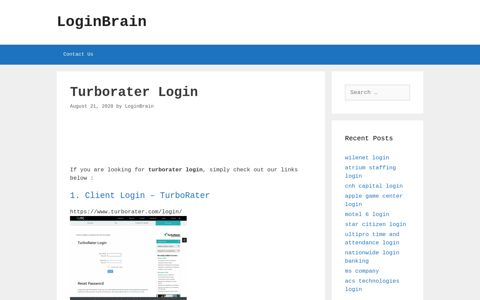 Turborater - Client Login - Turborater - LoginBrain