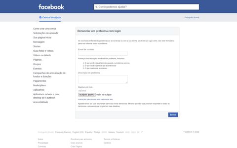 Denunciar um problema com login | Facebook