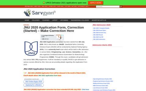 JNU 2020 Application Form, Correction (Started) - Make ...