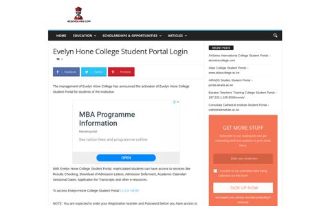 Evelyn Hone College Student Portal Login - KEscholars