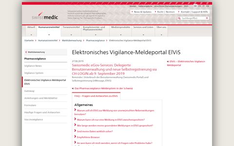 Elektronisches Vigilance-Meldeportal ElViS - Swissmedic