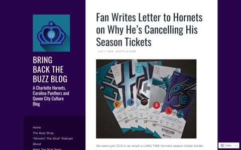 Fan Writes Letter to Hornets on Why He's Cancelling His ...