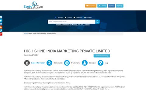 High Shine India Marketing Private Limited - Zauba Corp