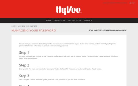 Managing Your Password - the Hy-Vee Show Ordering Portal.