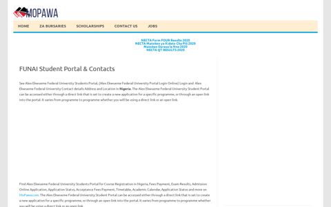 FUNAI Student Portal & Contacts | 2020 MoPawa