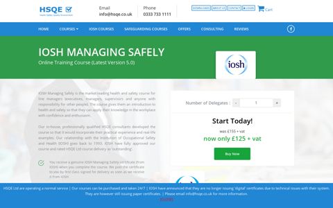 IOSH Managing Safely Online - £125+ VAT - 100% Pass Rate