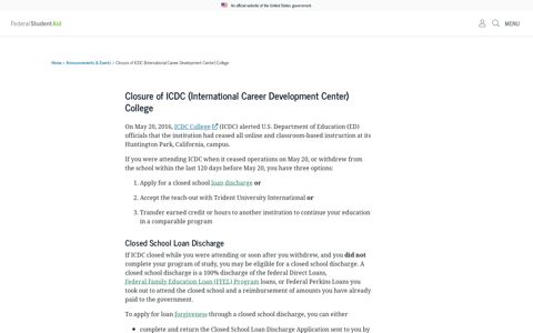 Closure of ICDC (International Career Development Center ...