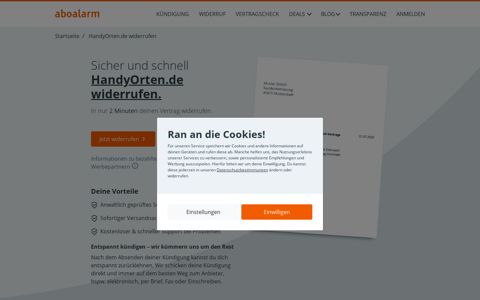 HandyOrten.de direkt online widerrufen - Aboalarm
