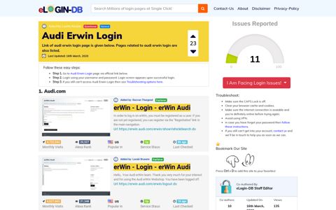 Audi Erwin Login - Find Login Page of Any Site within Seconds!