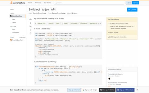 Swift login to json API - Stack Overflow