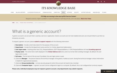 What is a generic account? | ITS Knowledge Base
