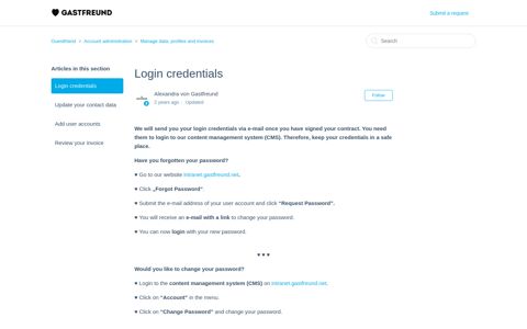 Login credentials – Guestfriend - Gastfreund