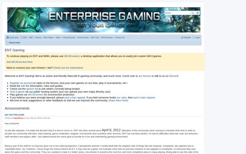 ENT Gaming - Announcements