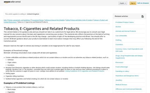 Tobacco, E-Cigarettes and Related Products – Amazon Seller ...