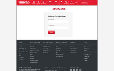 Customer Feedback Login | Honda Cars India