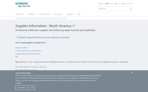 Siemens PLM Supplier Information - North America