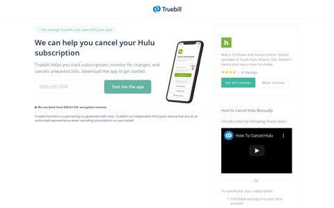 Cancel Hulu - Truebill
