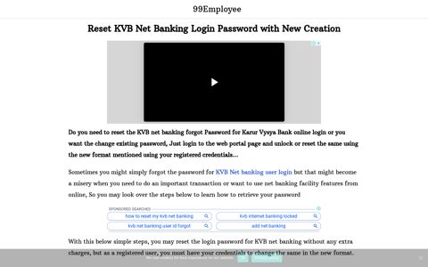 Reset KVB Net Banking Login Password with New Creation