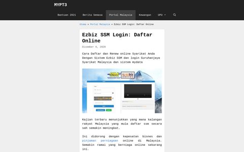 Ezbiz SSM Login & Daftar Online Syarikat (MUDAH) - Mypt3