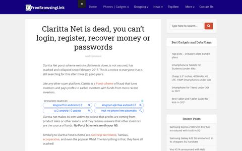 Claritta Net is dead, you can't login, register, recover money or ...