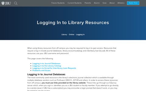 JBU Library - Logging In - John Brown University
