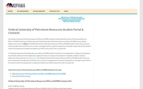 Federal University of Petroleum Resources Student Portal ...