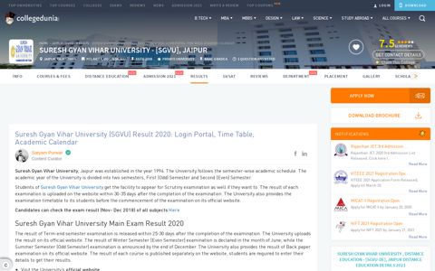 Suresh Gyan Vihar University (SGVU) Result 2020: Login ...