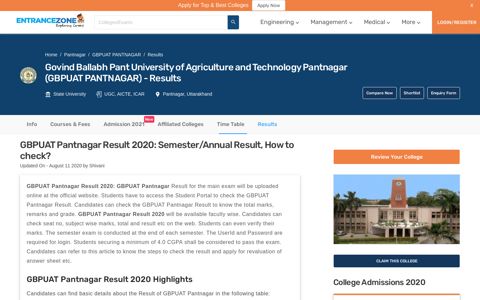GBPUAT Pantnagar Result 2020: Semester/Annual Result ...