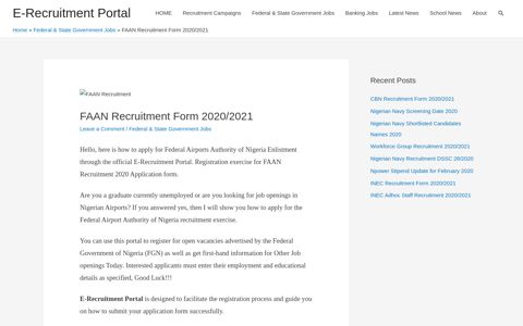 FAAN Recruitment Form 2020/2021 E-Recruitment Portal