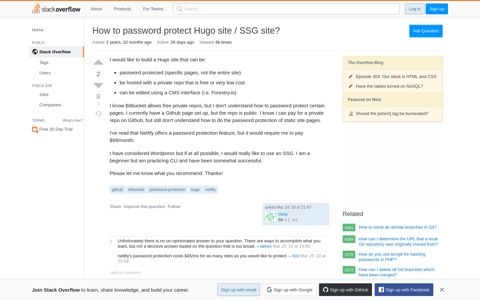 How to password protect Hugo site / SSG site? - Stack Overflow