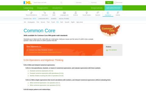 Common Core fifth-grade math standards - IXL