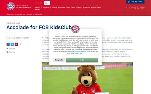 Accolade for FCB KidsClub - FC Bayern Munich
