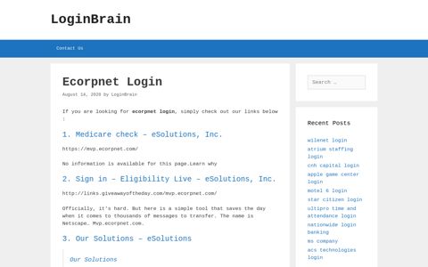 Ecorpnet - Medicare Check - Esolutions, Inc. - LoginBrain