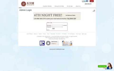 Admin Login - KBM Resorts - KBM Hawaii