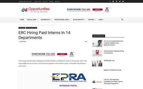 ERC Hiring Paid Interns In 14 Departments - Opportunities For ...