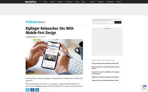 Kiplinger Relaunches Site With Mobile-First Design 06/24/2020