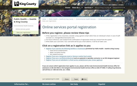 Online services portal registration - King County