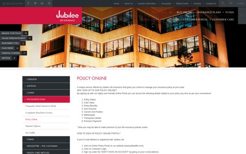 Policy Online signup | Jubilee Life