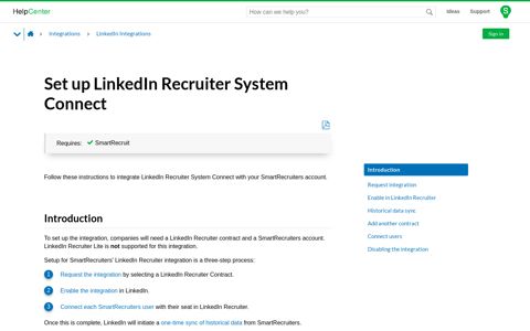 Set up LinkedIn Recruiter System Connect - SmartRecruiters