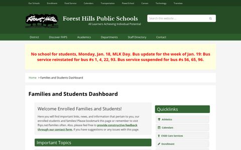 Families and Students Dashboard | Forest Hills Public Schools