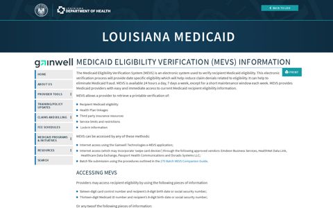 e-MEVS - Medicaid | Department of Health | State of Louisiana |