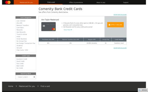 Mastercard Credit Cards from Comenity Bank